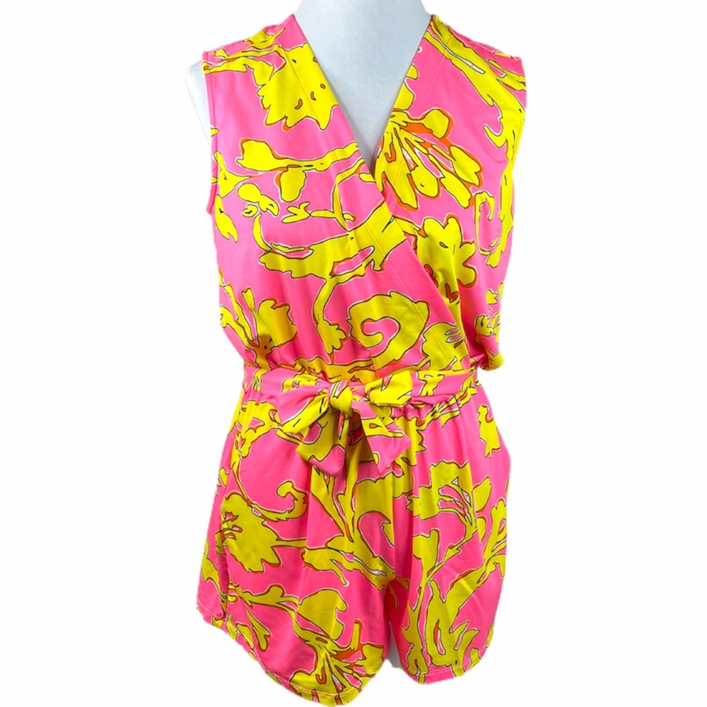 JB by Julie Brown Floral Romper Pink Yellow Medium - Picture 10 of 10